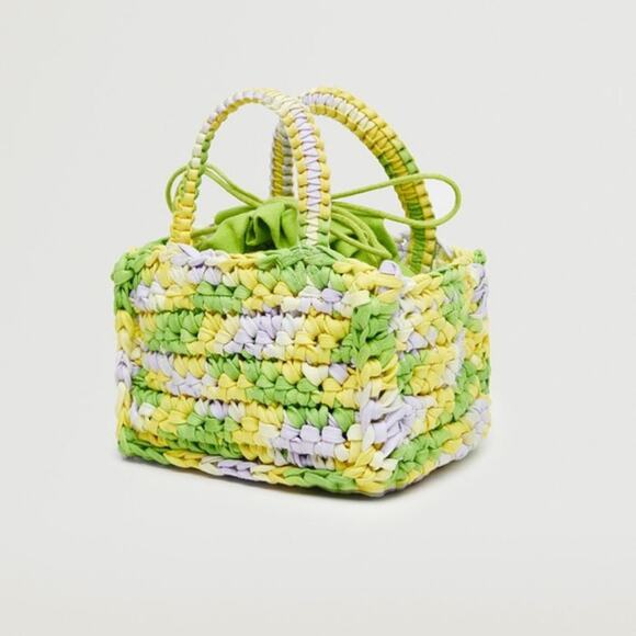 Mango Mini Braided Handmade Green Yellow Handbag Purse NWTs - Picture 1 of 7